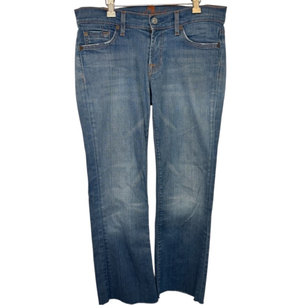 7 For All Mankind Classic Women's Bootcut Denim Blue Jeans with Frayed Ends